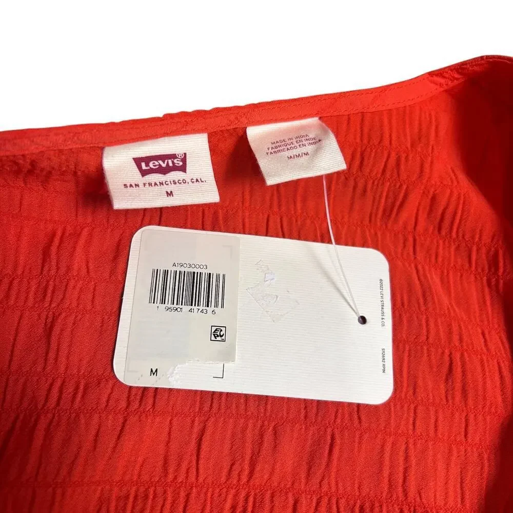 NWT Levi's Embry Tie Front Orange Puff Sleeve Blouse Levis Boho Top size Medium - Picture 7 of 7